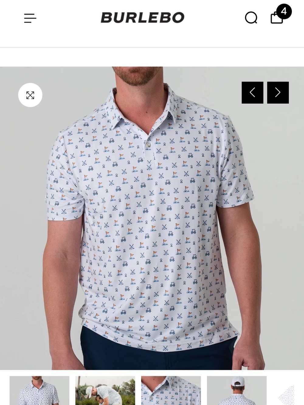 BURLEBO White Polo with Blue and Tan Motif